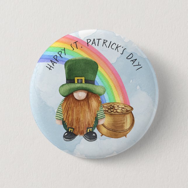 Cute Gnome Pot of Guld Anpassningsbar St patrick's Knapp (Framsida)