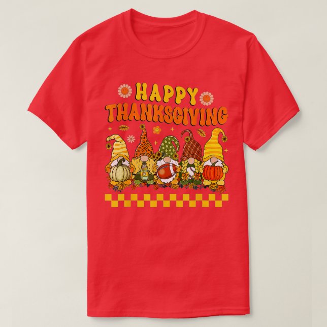 Cute Gnome Pumpkin Autumn Hippie Lycklig Thanksgiv T Shirt (Design framsida)