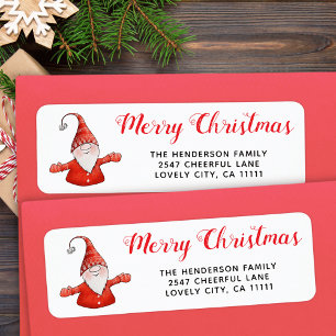 Cute Gnome Red and White jul Adress Returadress Etikett