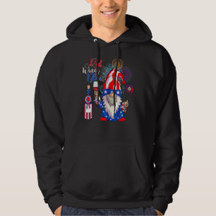 Cute Gnome Red Vin Blue 4:e juli, US Flagga Fire Hoodie