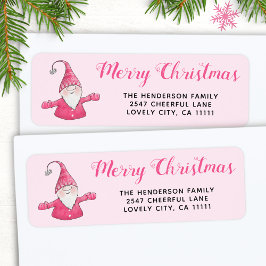 Cute Gnome Rosa jul Adress Returadress Etikett