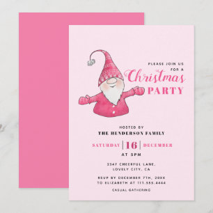 Cute Gnome Rosa jul Party Inbjudningar