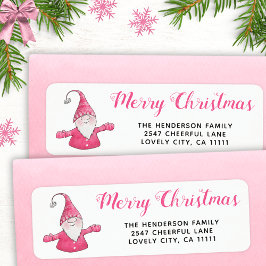 Cute Gnome Rosa och White jul Adress Returadress Etikett