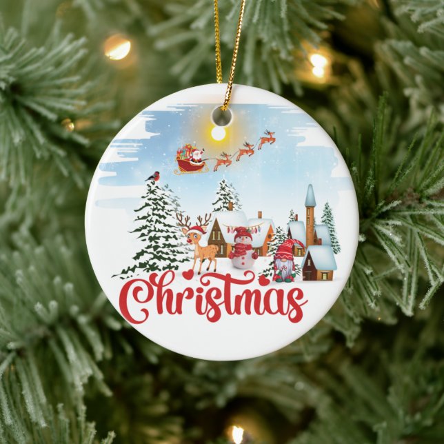 Cute Gnome, Snögubbe firar jul-Helgdag Julgransprydnad Keramik (Träd)