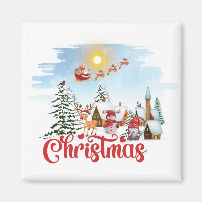 Cute Gnome, Snögubbe firar jul-Helgdag Magnet (Framsidan)