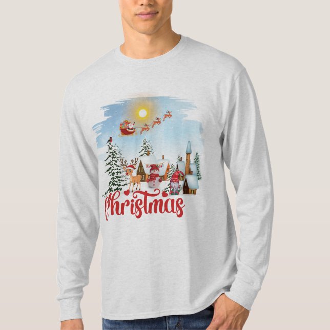 Cute Gnome, Snögubbe firar jul-Helgdag T Shirt (Framsida)