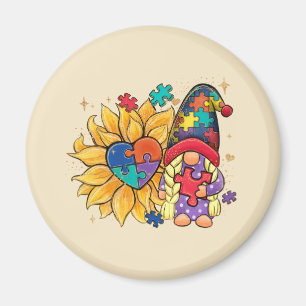 Cute Gnome, Solros och hjärtautism - medvetenhet Magnet