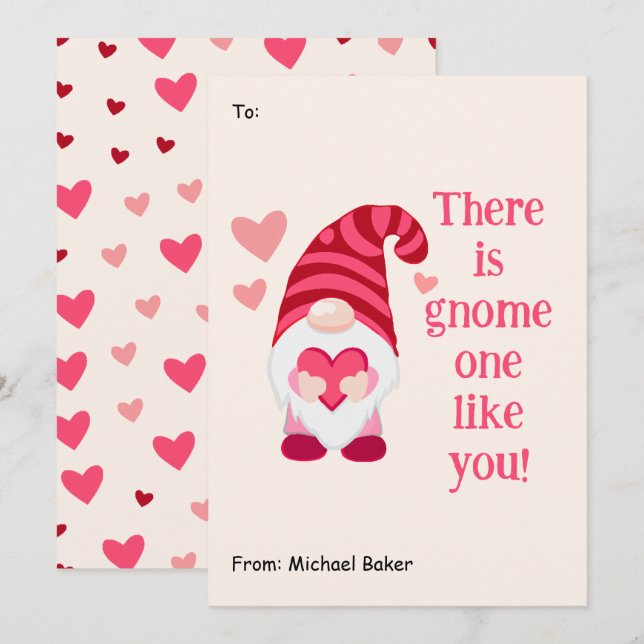 Cute Gnome som du Classroom Valentine Day Julkort (Fram/baksida)