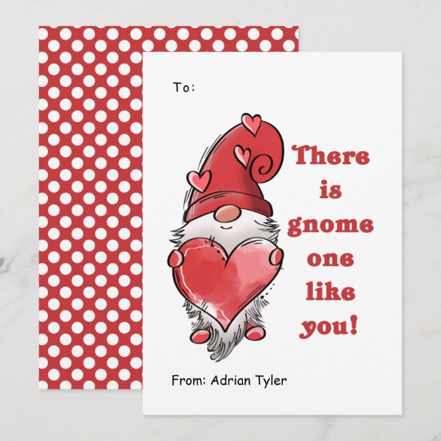 Cute Gnome som du Classroom Valentines day Julkort (Fram/baksida)