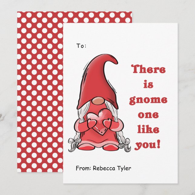 Cute Gnome som du Classroom Valentines day Julkort (Fram/baksida)