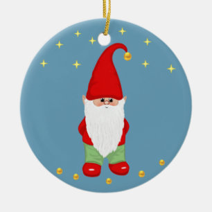 Cute Gnome, Stars och Guld confetti på Himlar Blue Julgransprydnad Keramik