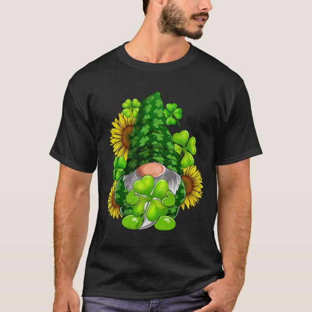 Cute Gnome Sunblomma Lycklig St patricks day T Shirt (Framsida)