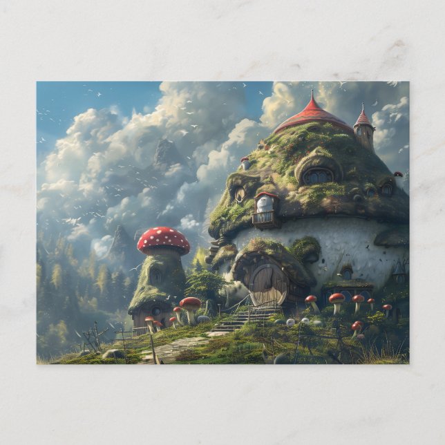 Cute gnome, svamphus helg vykort (Framsida)