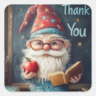 Cute Gnome Teacher - Tack Illustration Fyrkantigt Klistermärke