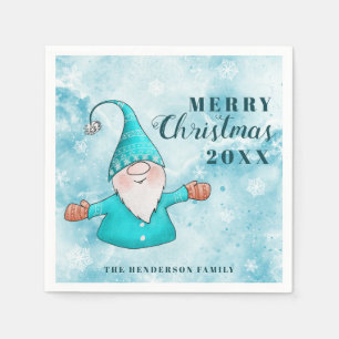 Cute Gnome Teal Blue Coastal God jul Pappersservett