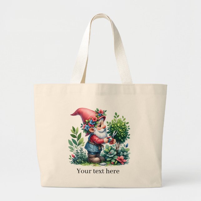 Cute gnome-trädgården älskar stora stora jumbo tygkasse (Framsidan)