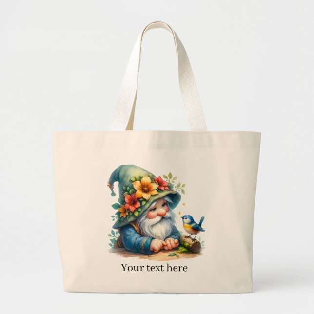 Cute gnome-trädgården älskar stora stora jumbo tygkasse (Framsidan)