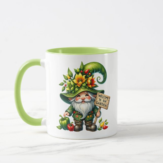 Cute gnome-välkomstträdgården party add namn mugg (Vänster)