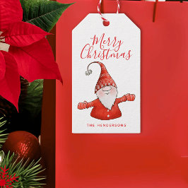 Cute Gnome White och Red God jul Presentetikett