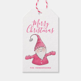 Cute Gnome White och Rosa God jul Presentetikett