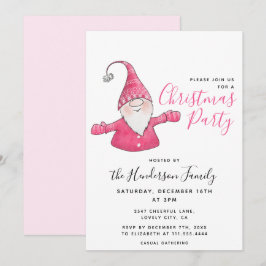 Cute Gnome White och Rosa jul Party Inbjudningar