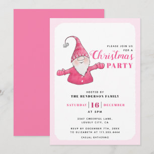 Cute Gnome White och Rosa jul Party Inbjudningar
