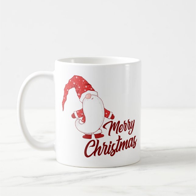 Cute Gnome with Long Beard Merry Christmas Kaffemugg (Vänster)