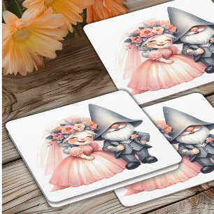 Cute Gnome Woodland Garden Orange Bröllop Underlägg Papper Kvadrat