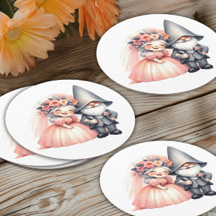 Cute Gnome Woodland Garden Orange Bröllop Underlägg Papper Rund
