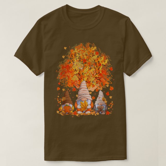 Cute Gnomes Autumn Fall Träd Thanksiving Pumpkin W T Shirt (Design framsida)