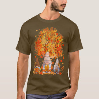 Cute Gnomes Autumn Fall Träd Thanksiving Pumpkin W T Shirt