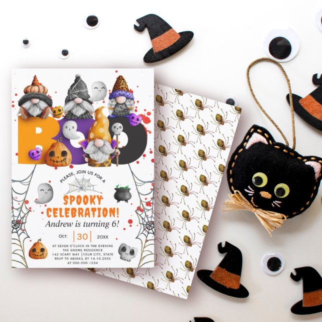Cute gnomes BOO Halloween barns födelsedag Inbjudningar (Skapare uppladdad)