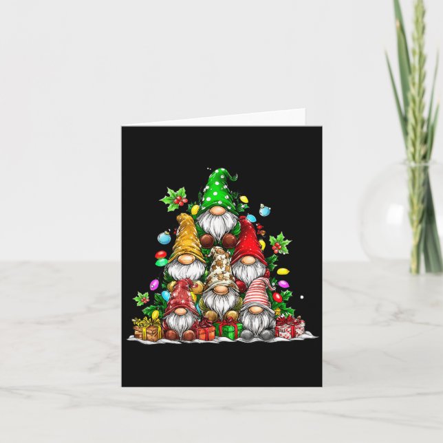 Cute Gnomes Christmas Tree Lights Gnomies Gnome Xm Kort (Framsida)