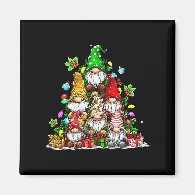 Cute Gnomes Christmas Tree Lights Gnomies Gnome Xm Magnet (Framsidan)