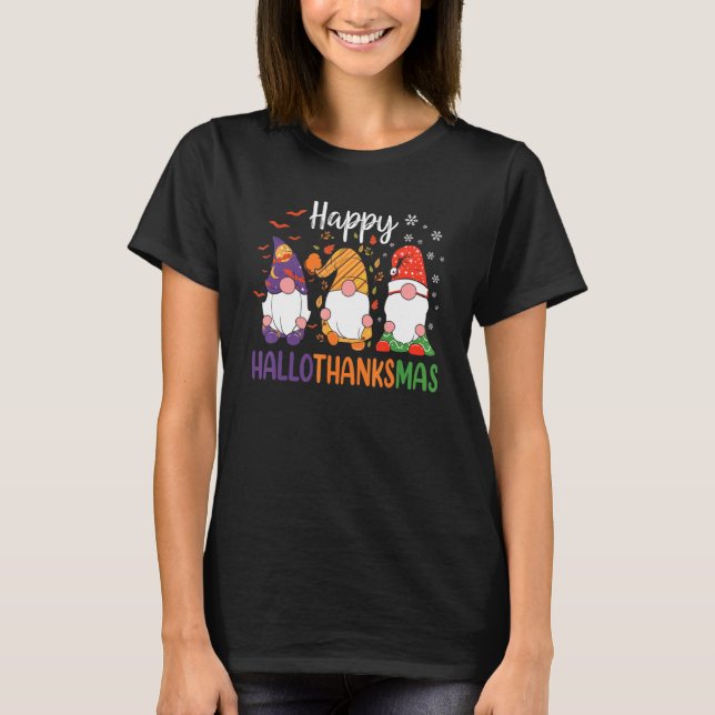 Cute Gnomes Fall Halloween Women Girls Lycklig Hal T Shirt (Framsida)