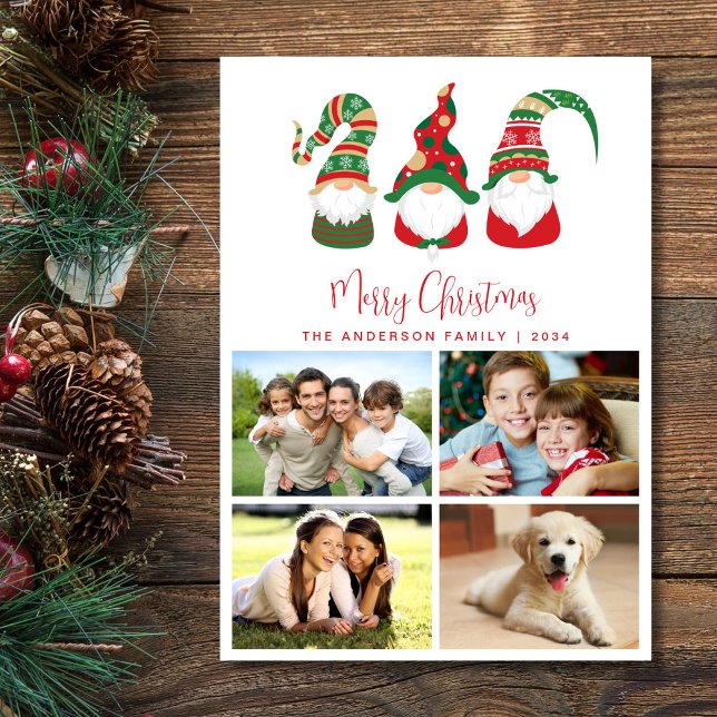 Cute Gnomes God jul Photo Julkort (Christmas gnomes bring joy, laughter, and a touch of magic to your holiday season cards and gifts)