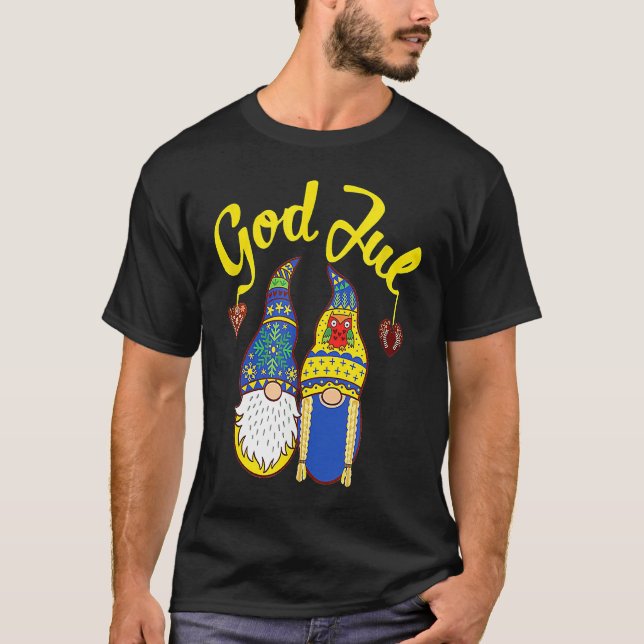 Cute Gnomes God Jul Swedish Norwegian Christmas T Shirt (Framsida)