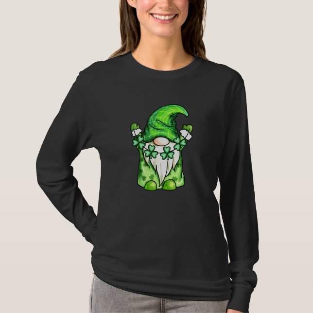 Cute Gnomes Grönt med Shamrock för St Patrick's D. T Shirt (Framsida)