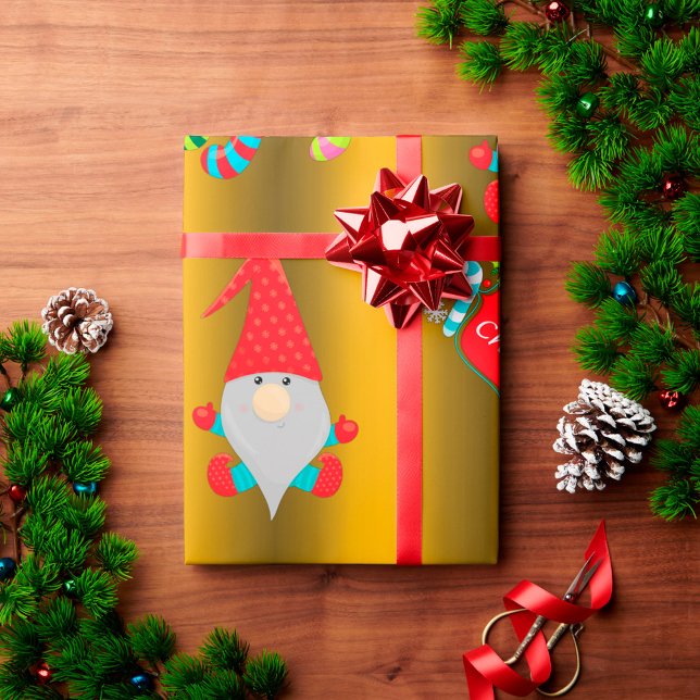 Cute Gnomes Guld jul Presentpapper (Skapare uppladdad)