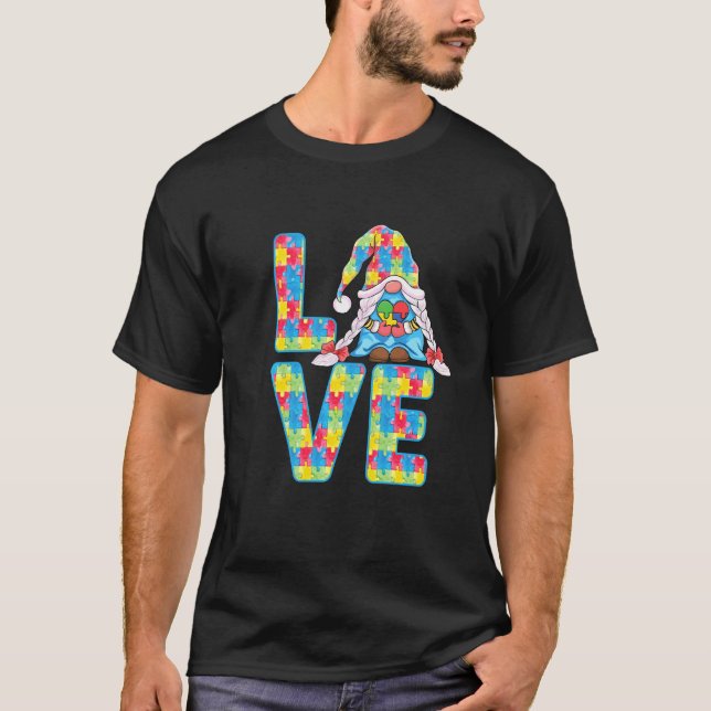 Cute Gnomes Holding Puzzle Love & Support Autism A T Shirt (Framsida)
