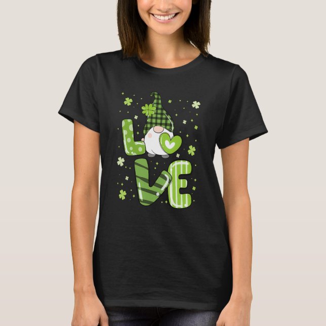 Cute Gnomes Holding Shamrock Leopard Plaid St Patr T Shirt (Framsida)