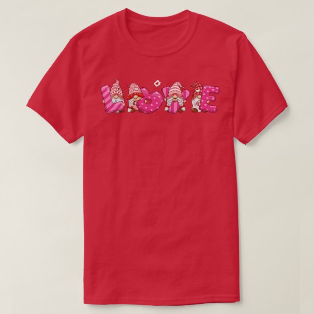 Cute Gnomes Kärlek Hearts Alla hjärtans dag T Shirt (Design framsida)