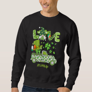 Cute Gnomes Kärlek Shamrock Leopard Play St Patric Lång Ärmad Tröja