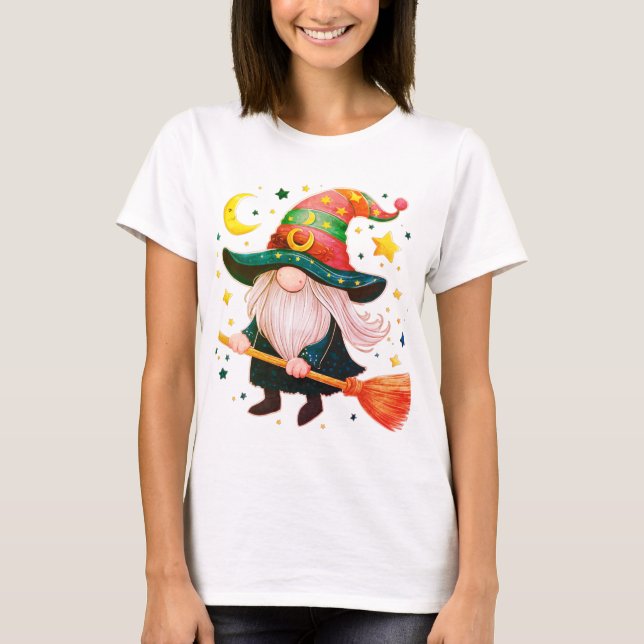 Cute Gnomes med broomstick T Shirt (Framsida)