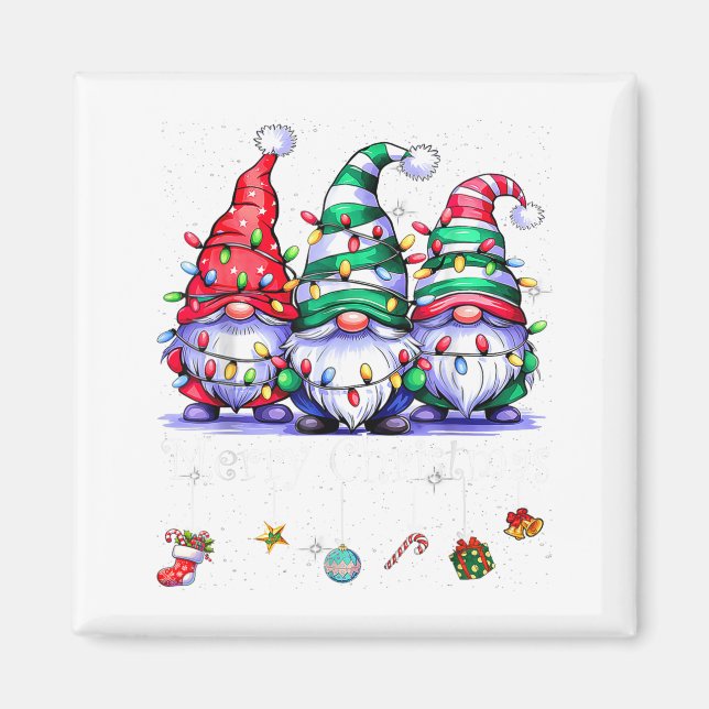 Cute Gnomes Merry Christmas Light Family Gnome Xma Magnet (Framsidan)