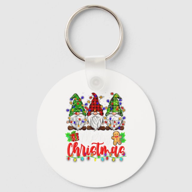 Cute Gnomes Merry Christmas Light Family Gnome Xma Nyckelring (Framsida)