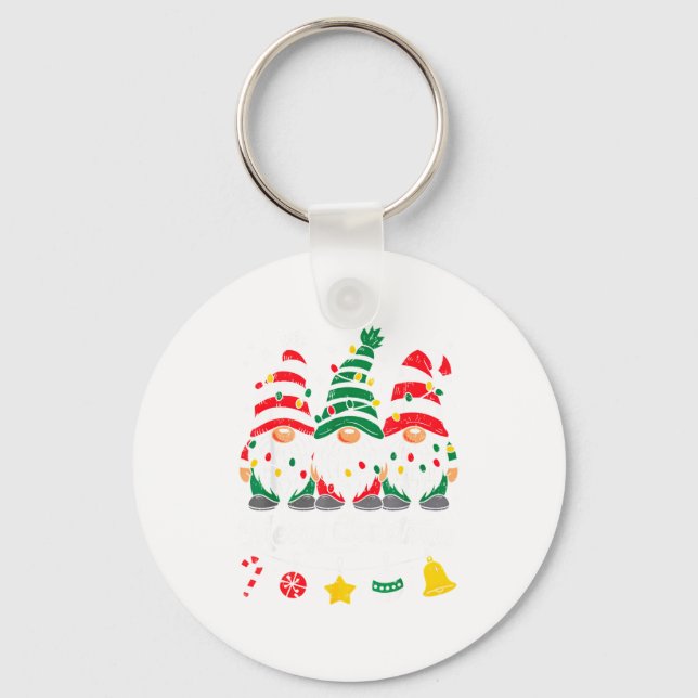 Cute Gnomes Merry Christmas Light Family Gnome Xma Nyckelring (Framsida)