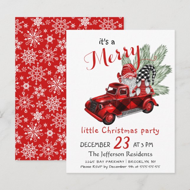 Cute Gnomes Merry Little jul Party Card Vykort (Fram/baksida)