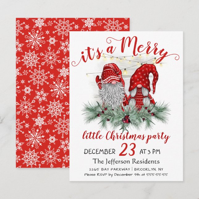 Cute Gnomes Merry Little jul Party Card Vykort (Fram/baksida)