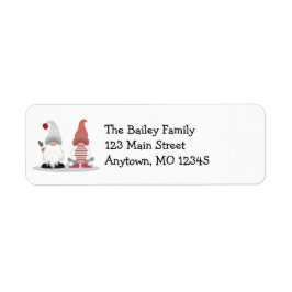 Cute Gnomes Nordic Red Rosa Grått Adress Returadress Etikett